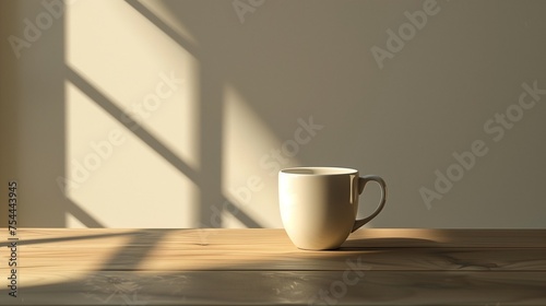 The mug's handle casting a delicate shadow on the table's surface.