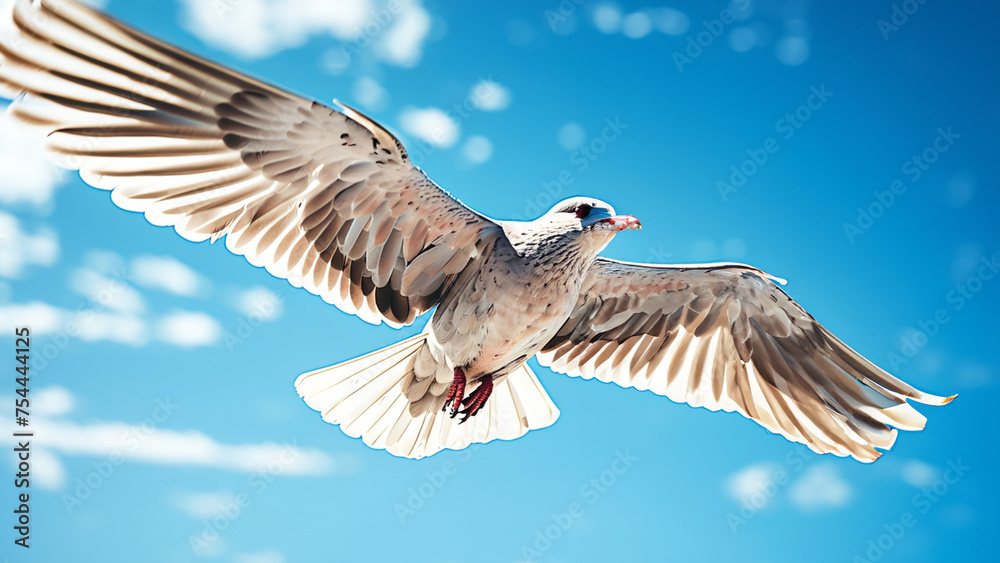 Obraz premium a flying bird in a bright blue sky