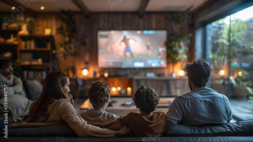 an English family watching english premier league soccer in their living room  generative ai.