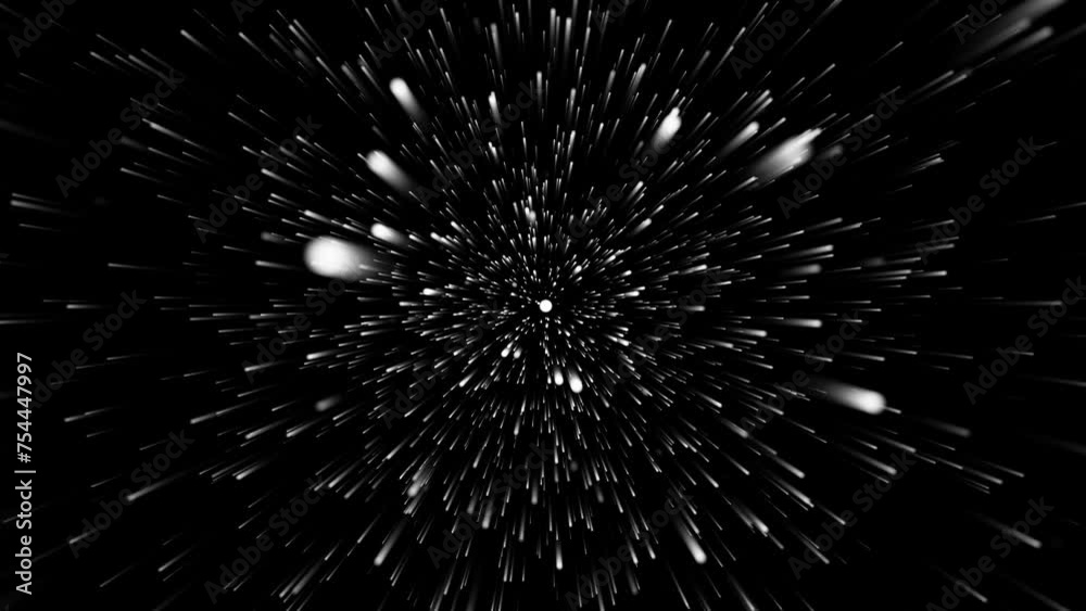 On a dark background, white lights, burning comets are slowly flying. Abstract, animated, creative, cosmic background.It can be tinted in any color. Use overlay or add to make the background