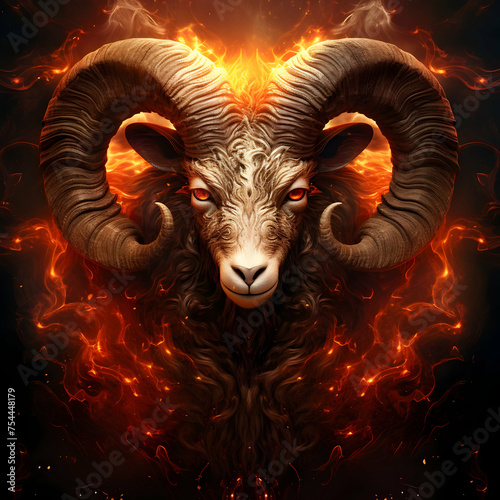 Aries with a ram flames, generative ai, horoscope zodiac sign photo