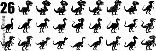 26 sets of black cute to danger Variety dinosaur silhouette vector illustration