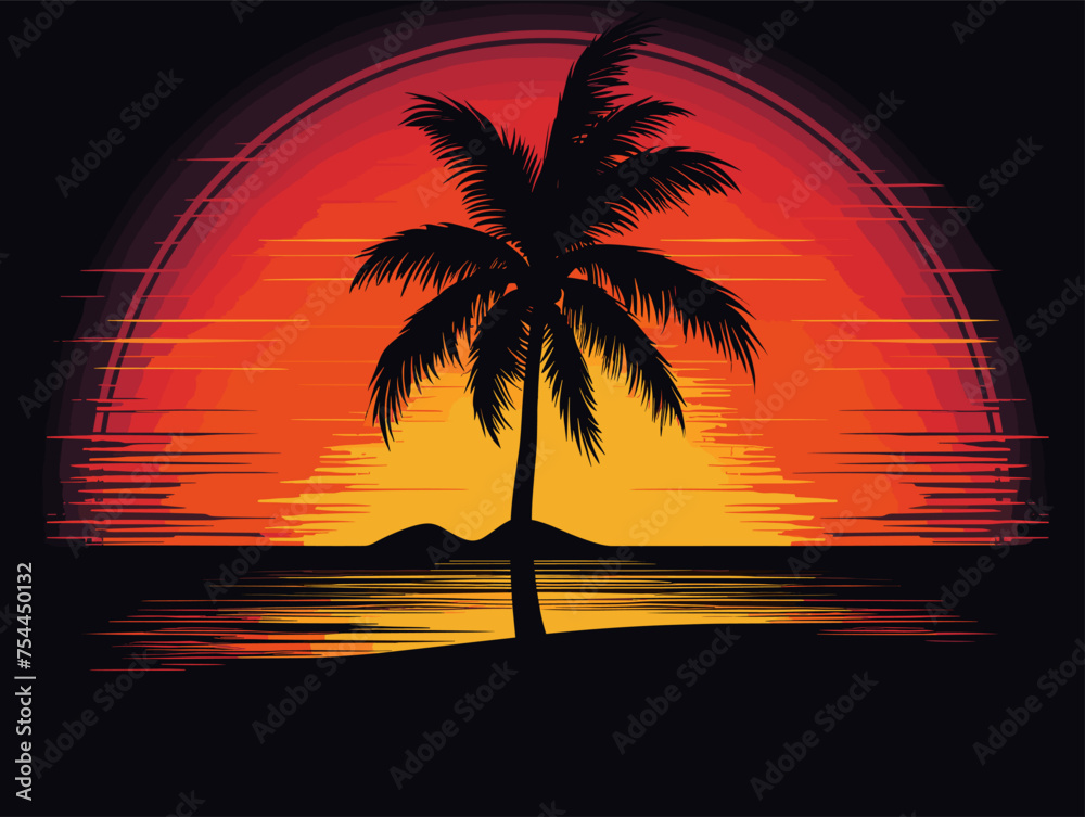 very simple isolated styled vector illustration of beach at evening