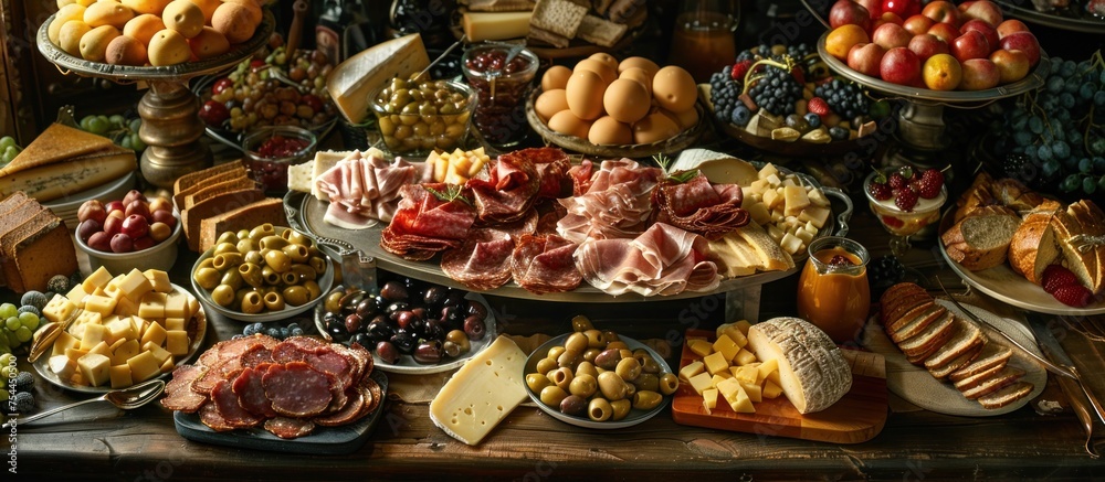 A table displaying a vibrant assortment of different types of food, showcasing a variety of colors, textures, and flavors.