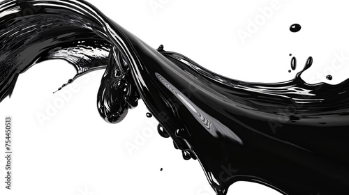 Black glossy liquid paint moving in a twisted curve shape on an isolated background photo