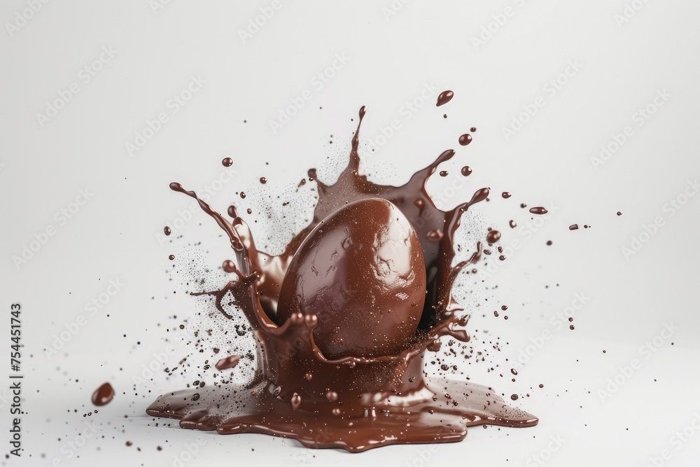 Dark Chocolate Easter Egg Splash. Delicious Easter Egg Sweet Food Tasty Dessert White Background Dark Chocolate Easter Egg Splash. Delicious Easter Egg Sweet Food Tasty Dessert White Background