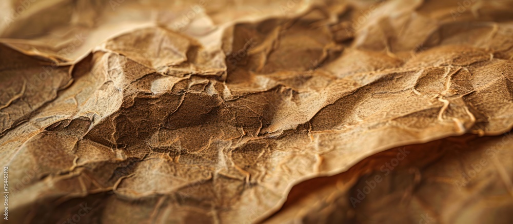 Detailed view of a piece of brown paper, showcasing its unique textures and imperfections up close. Detailed view of a piece of brown paper, showcasing its unique textures and imperfections up close.