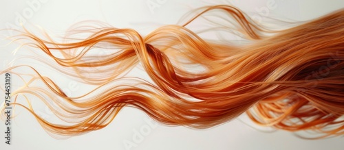 A detailed view of vibrant red hair flowing in the wind.
