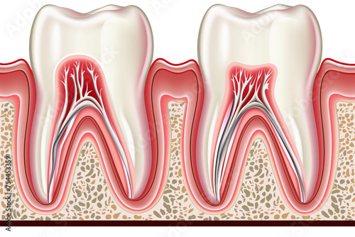 eeth/Molars crosssection diagram in a side view, PNG, in, a Dental-themed, isolated, and transparent photorealistic illustration. Generative ai