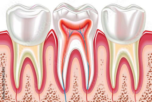 eeth/Molars crosssection diagram in a side view, PNG, in, a Dental-themed, isolated, and transparent photorealistic illustration. Generative ai photo