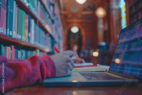 Person Working at Desk With Laptop and Pen