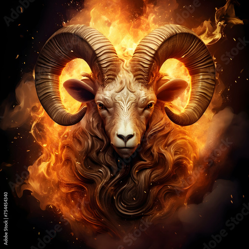 An aries zodiac sign surrounded byfire, generative ai © Ilva