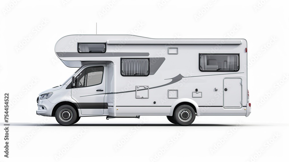 Small White Camper Parked on White Background Small White Camper Parked on White Background