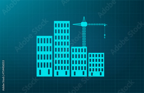 Construction buildings symbol. Vector illustration on a blue background. Eps 10