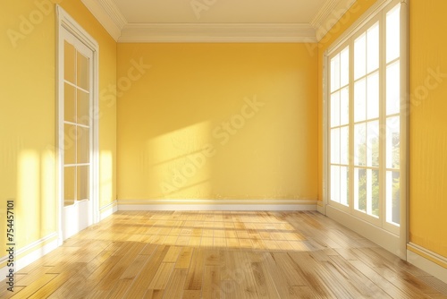 Minimalist background mock up, a Yellow empty wall in empty living room interior.