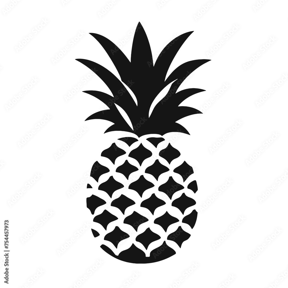 Obraz premium Vector black silhouette of a pineapple isolated on a white background.