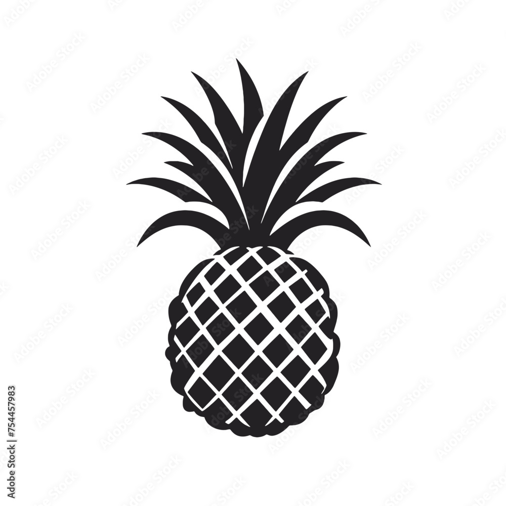 Obraz premium Vector black silhouette of a pineapple isolated on a white background.