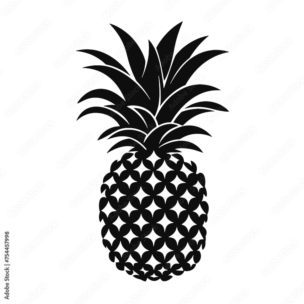 Vector black silhouette of a pineapple isolated on a white background. Vector black silhouette of a pineapple isolated on a white background.