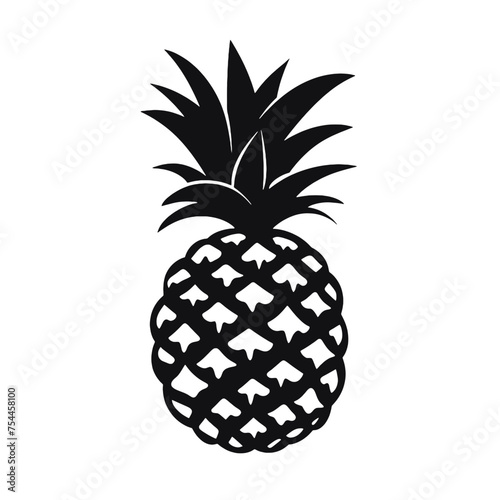 Vector black silhouette of a pineapple isolated on a white background.