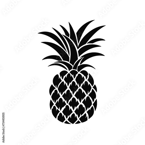Vector black silhouette of a pineapple isolated on a white background.