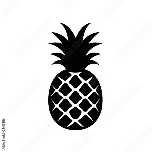 Vector black silhouette of a pineapple isolated on a white background.