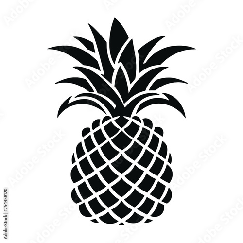 Vector black silhouette of a pineapple isolated on a white background.