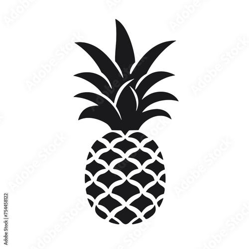 Vector black silhouette of a pineapple isolated on a white background.