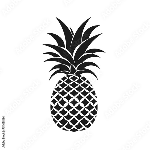 Vector black silhouette of a pineapple isolated on a white background.
