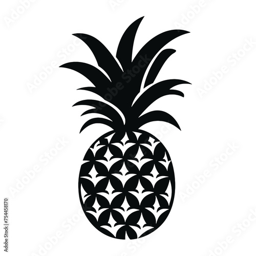Vector black silhouette of a pineapple isolated on a white background.