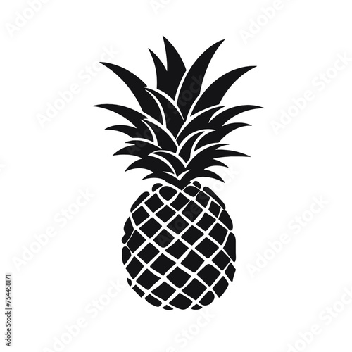 Vector black silhouette of a pineapple isolated on a white background.
