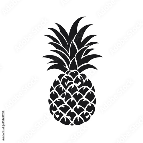Vector black silhouette of a pineapple isolated on a white background.