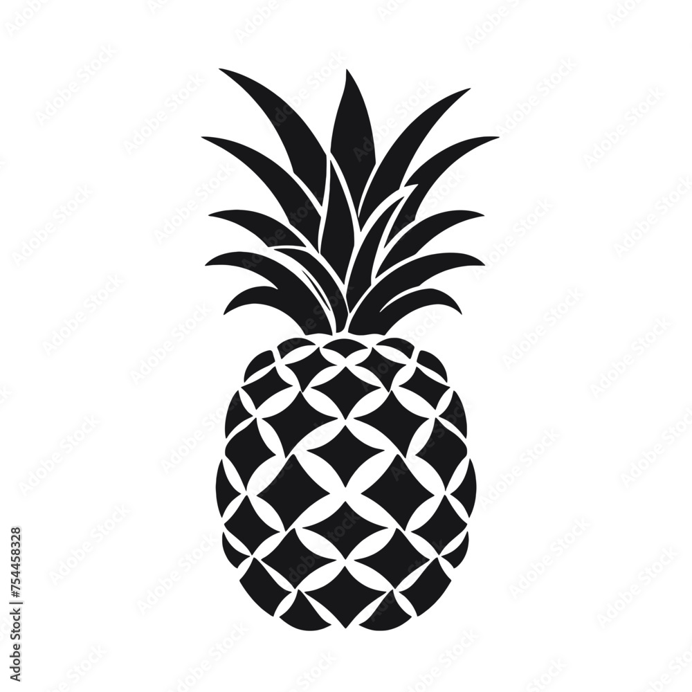 Obraz premium Vector black silhouette of a pineapple isolated on a white background.