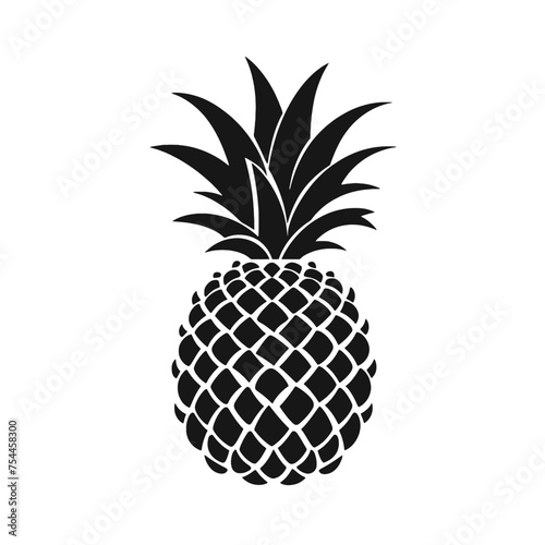 Vector black silhouette of a pineapple isolated on a white background.