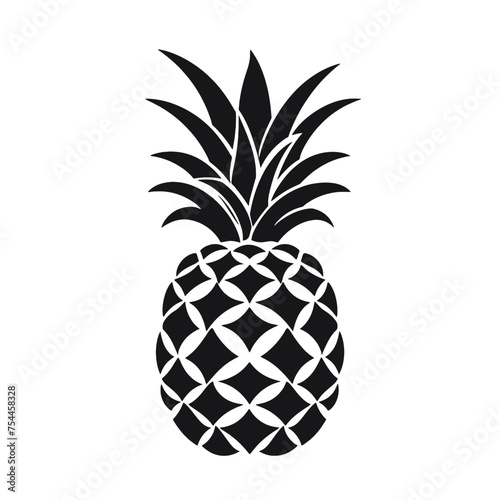 Vector black silhouette of a pineapple isolated on a white background.