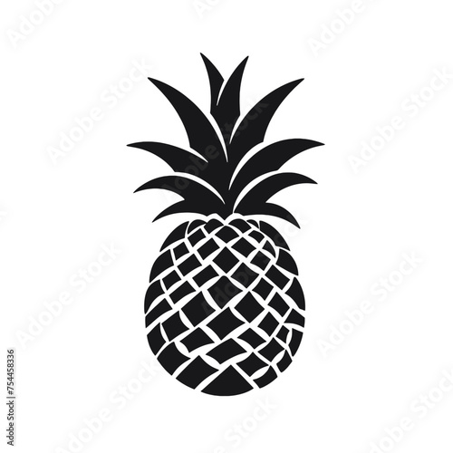 Vector black silhouette of a pineapple isolated on a white background.