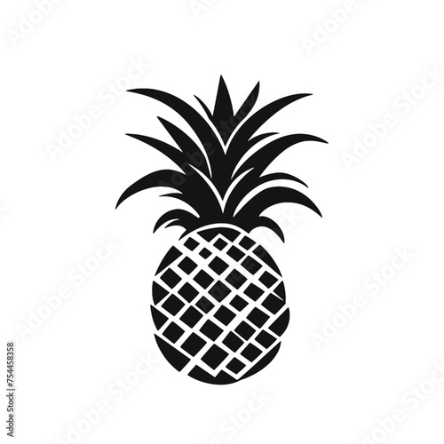 Vector black silhouette of a pineapple isolated on a white background.