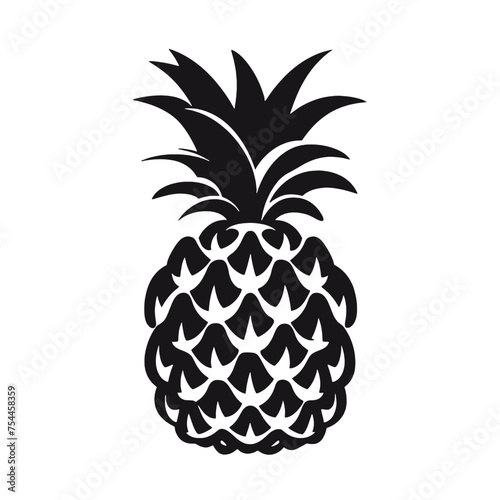 Vector black silhouette of a pineapple isolated on a white background.
