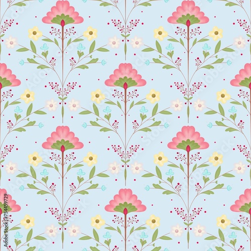 Spring botanical pattern on a blue background