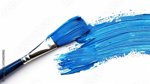 A white background transformed by a single hand -made brushstroke, dipped in the vibrant blue color that radiates energy and vitality. Expressive brand of blue brushstroke.