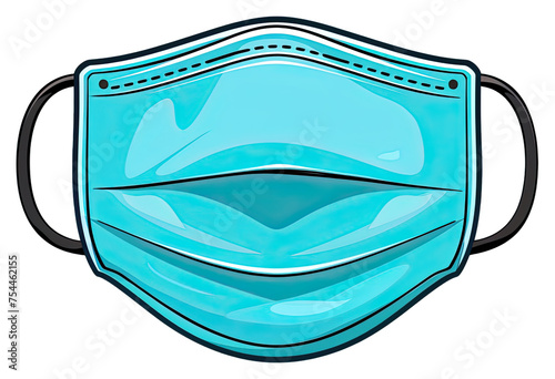 Blue Surgical Mask for Healthcare Protection. Isolated on a Transparent Background. Cutout PNG.