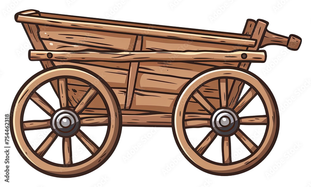 Classic Wooden Wheelbarrow Iron Wheel Detail. Isolated on a Transparent Background. Cutout PNG.