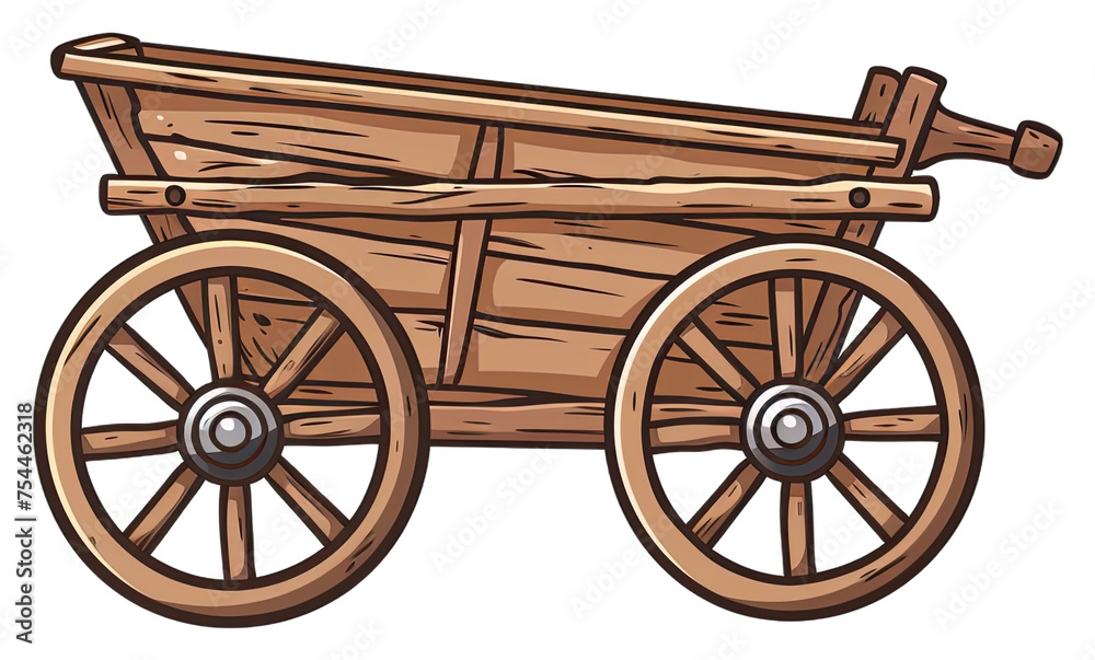 Fototapeta premium Classic Wooden Wheelbarrow Iron Wheel Detail. Isolated on a Transparent Background. Cutout PNG.