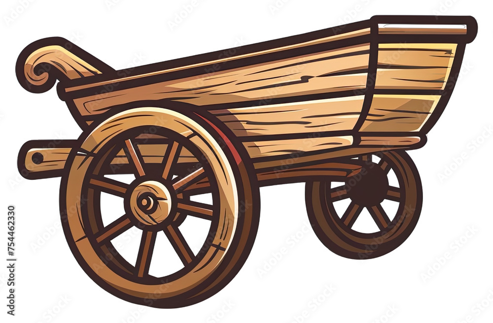 Classic Wooden Wheelbarrow Iron Wheel Detail. Isolated on a Transparent Background. Cutout PNG.