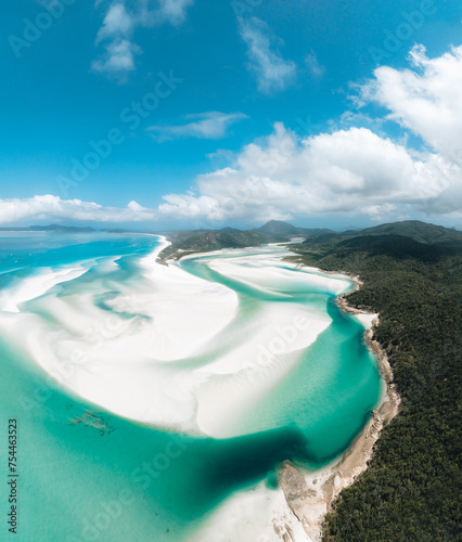 Whitehaven Beach and Hill inlet. Aerial Drone Shot. Whitsundays Queensland Australia, Airlie Beach.