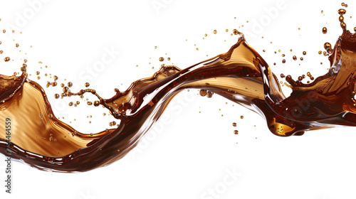 A splash of brown coffee liquid in air on an isolated background