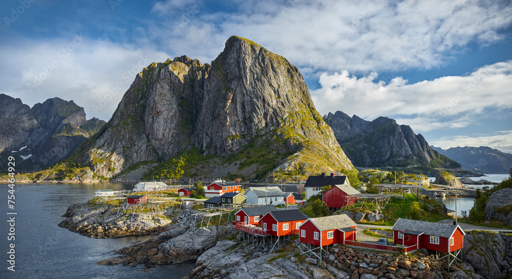 Fischerhütten, Reine, Hamnoya, Moskenesoya, Lofoten, Nordland, Norwegen - obrazy, fototapety, plakaty 