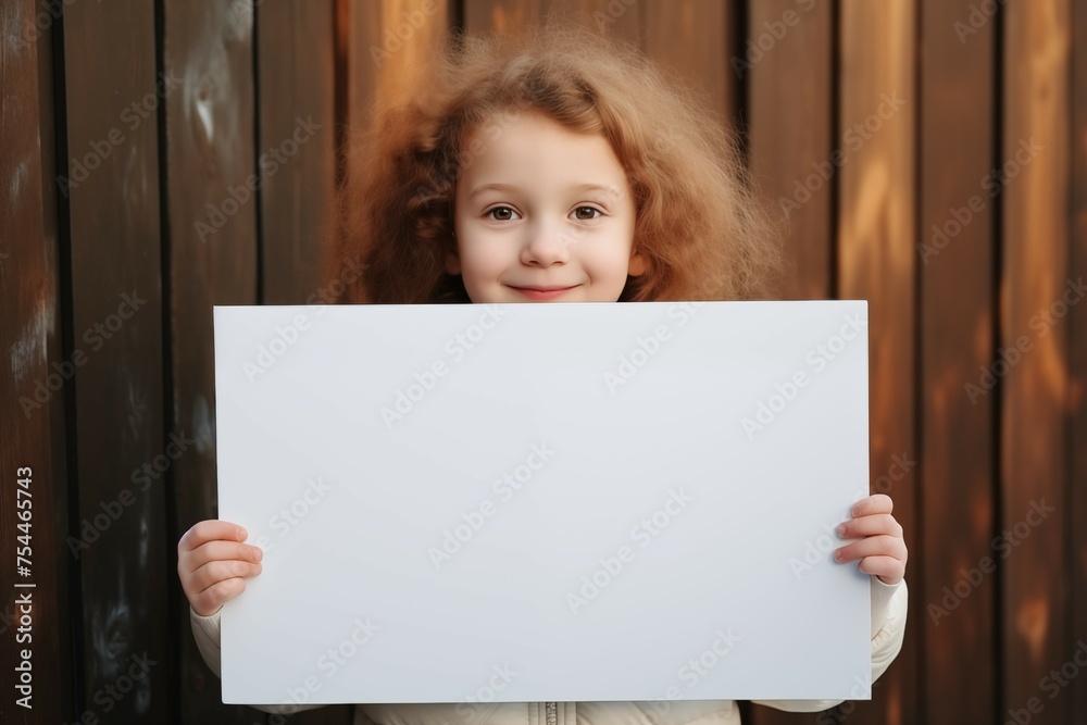 a little girl behide a white blank large board a little girl behide a white blank large board