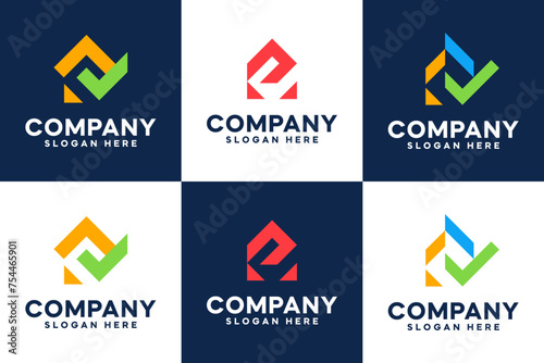 set of home logo ,check mark , investment , service , logo design template.