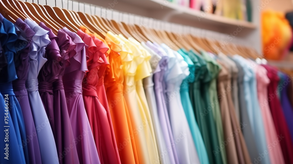 custom made wallpaper toronto digitalCloseup elegant formal dresses in boutique hanging on hangers, clothing rack on metal stand. Concept opening luxury shop, shopping mall, store sale, retail fashion store, second hand outlet.