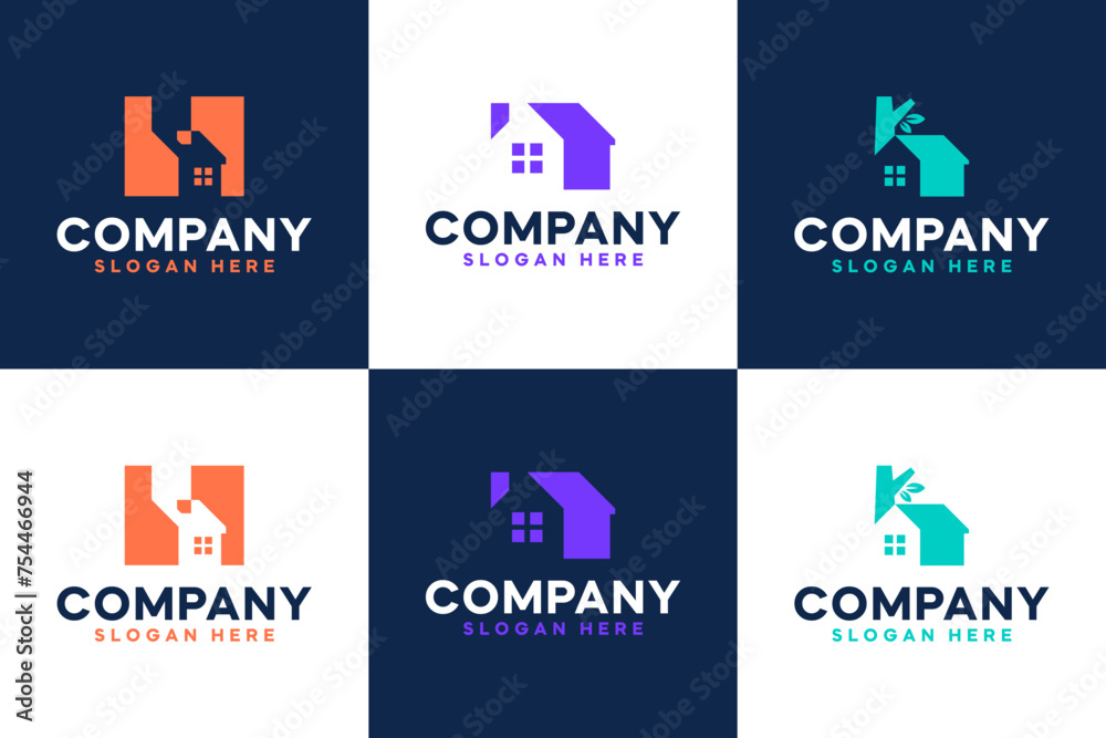 set of home logo , real estate , residential, logo design template.